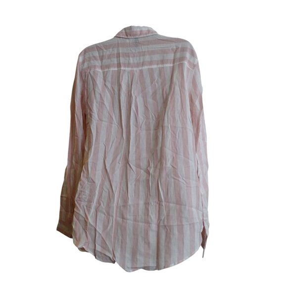 Divided H&M Women Pink White Striped Button Up Long Sleeve Shirt Size 12 NEW - Picture 4 of 11